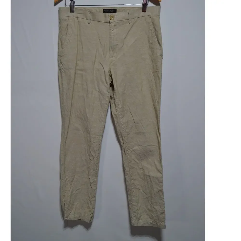Banana Republic Men's Kentfield Linen Blend Tan Pants 32 X 32